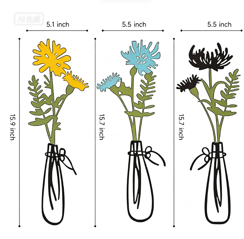 Hot selling Wall Decoration Background Iron Art Painting New Metal Vase Wall Hanging Wall Decoration Bedroom Living Room Home Fu