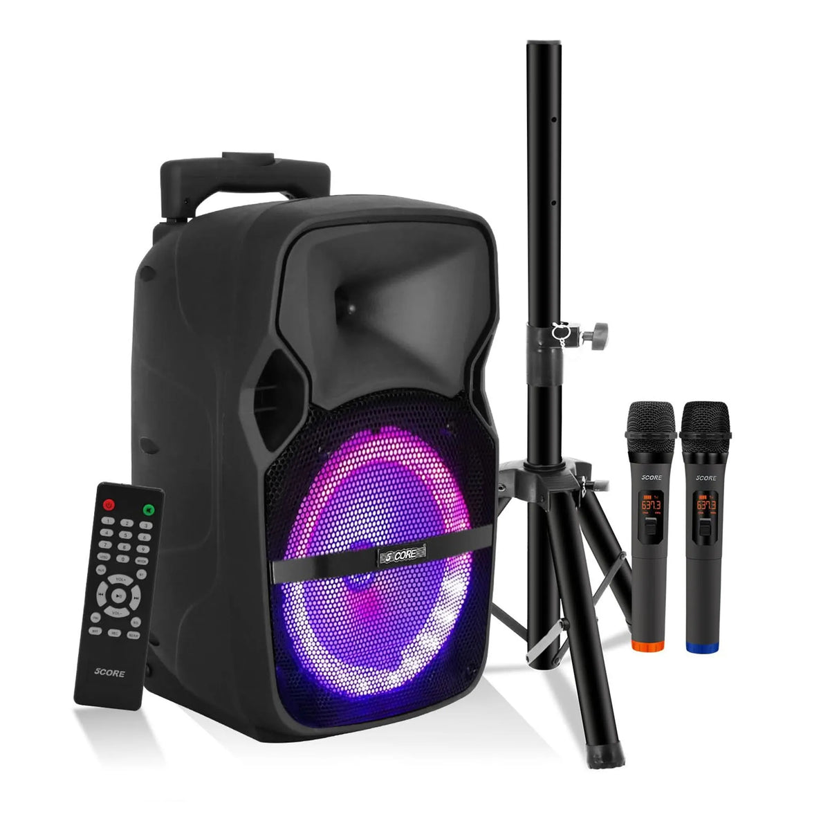 8 inch PA Portable Bluetooth Party Speaker Karaoke Boombox + 2 Wireless Mics