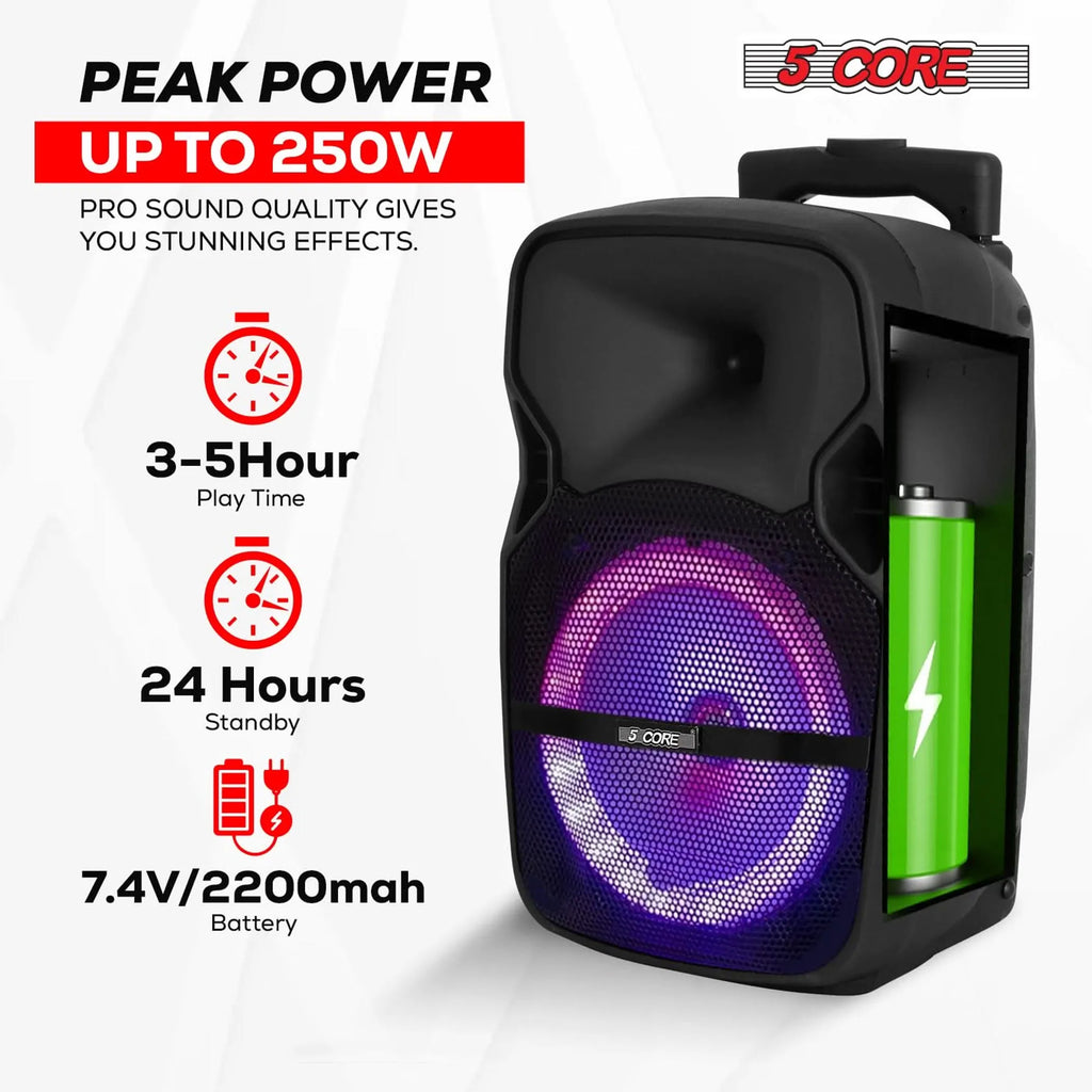 8 inch PA Portable Bluetooth Party Speaker Karaoke Boombox + 2 Wireless Mics