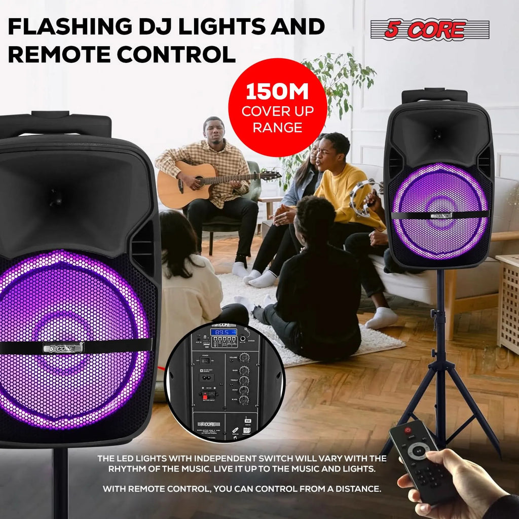 8 inch PA Portable Bluetooth Party Speaker Karaoke Boombox + 2 Wireless Mics