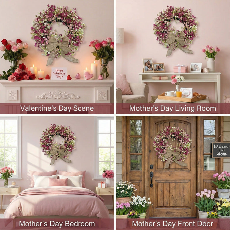 Colorful Eucalyptus Wreath, Realistic Round Handmade Spring Floral Wreath with Bow, Main Door Decoration