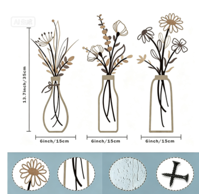Hot selling Wall Decoration Background Iron Art Painting New Metal Vase Wall Hanging Wall Decoration Bedroom Living Room Home Fu