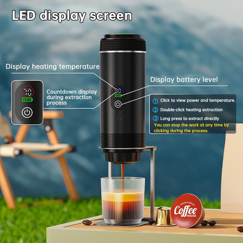 Portable Espresso Machine – 3-in-1 Capsule & Ground Coffee Maker with Digital Display