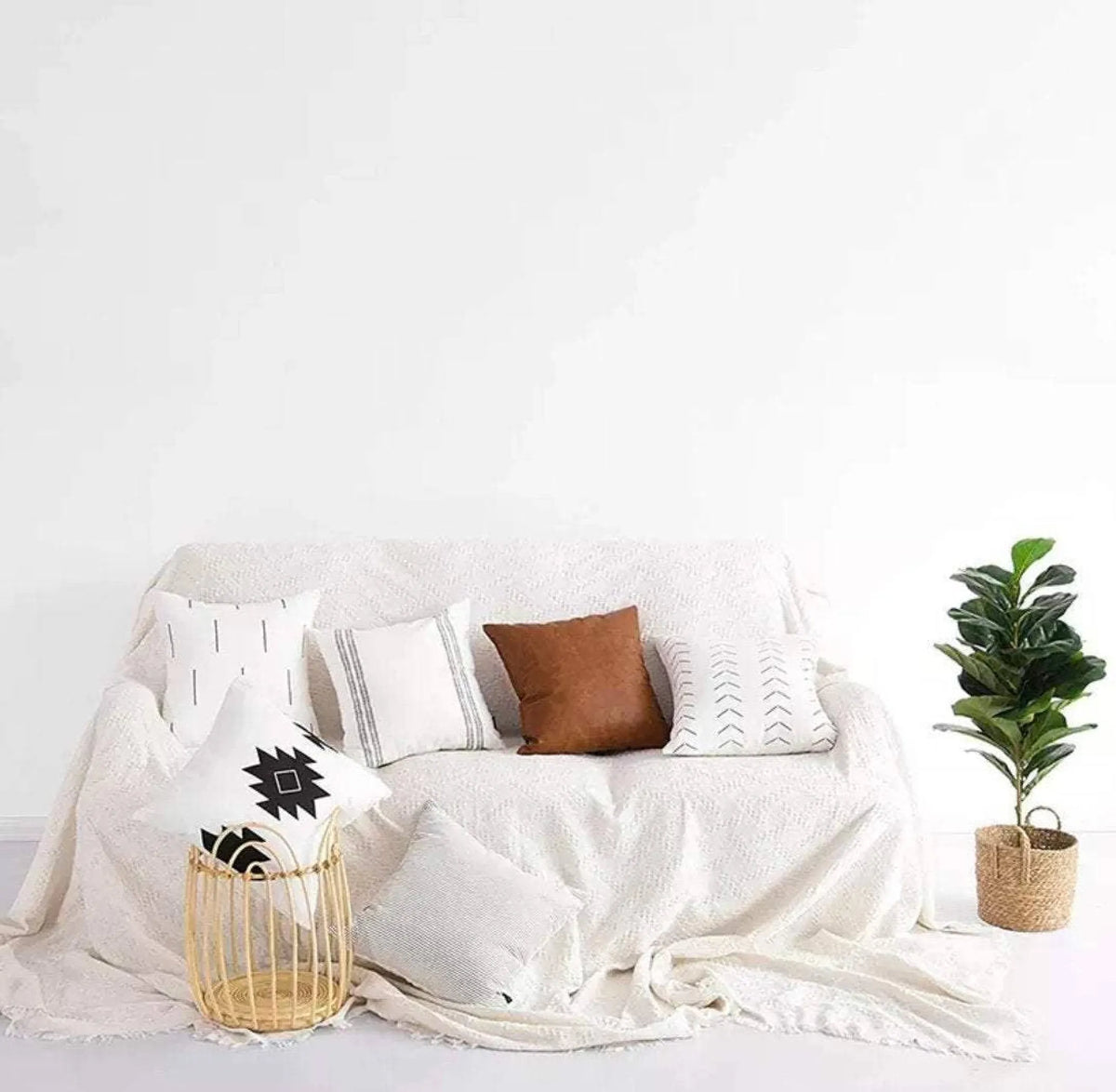 Cotton And Faux Leather Throw Pillow Cover Set 6
