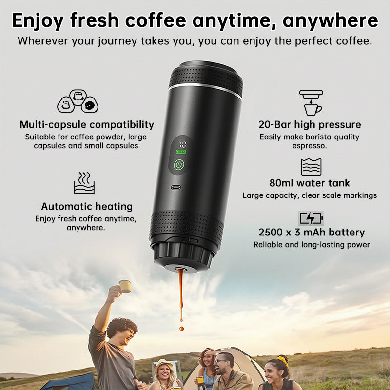 Portable Espresso Machine – 3-in-1 Capsule & Ground Coffee Maker with Digital Display