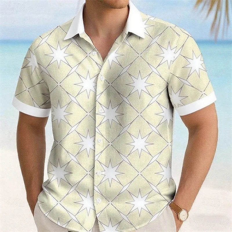 11 Colors Men's Five-Pointed Star Shirt Summer Short Sleeve Fashion Casual Outdoor Vacation Daily Wear Lapel 3D Printed Shirt