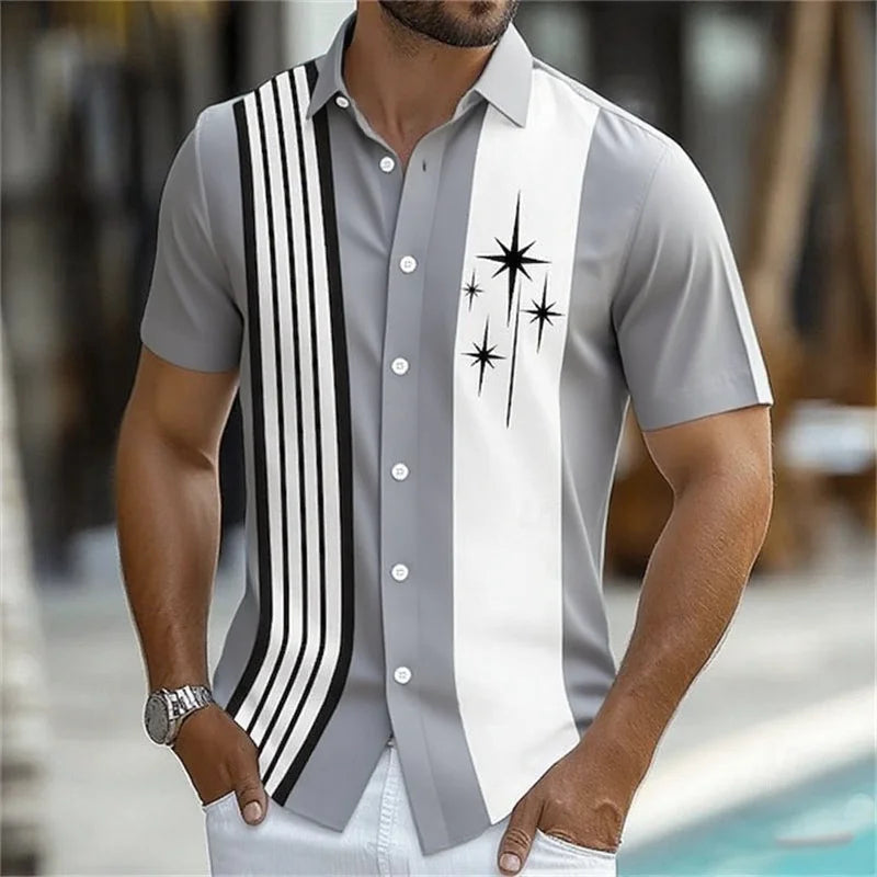 11 Color Men's Geometric Striped Shirt Button Shirt Short Sleeve Fashion Casual Outdoor Vacation Street 3D Printed Lapel Shirt