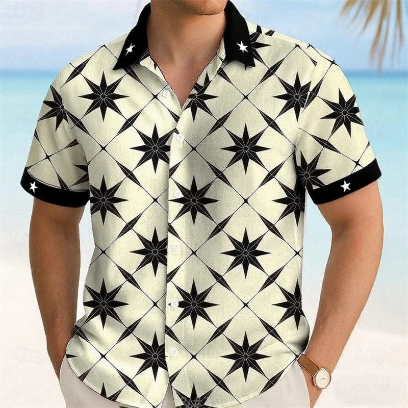 11 Colors Men's Five-Pointed Star Shirt Summer Short Sleeve Fashion Casual Outdoor Vacation Daily Wear Lapel 3D Printed Shirt