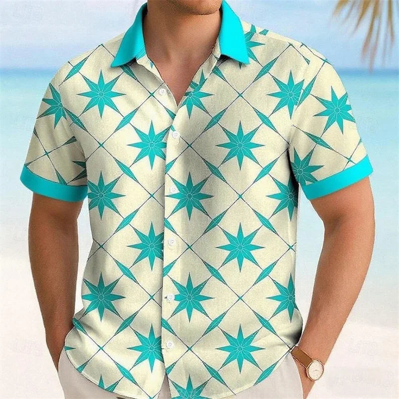 11 Colors Men's Five-Pointed Star Shirt Summer Short Sleeve Fashion Casual Outdoor Vacation Daily Wear Lapel 3D Printed Shirt