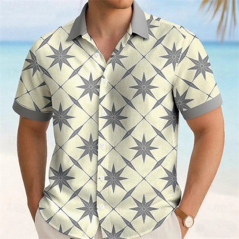 11 Colors Men's Five-Pointed Star Shirt Summer Short Sleeve Fashion Casual Outdoor Vacation Daily Wear Lapel 3D Printed Shirt