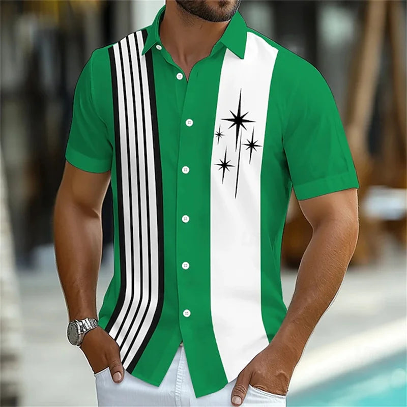 11 Color Men's Geometric Striped Shirt Button Shirt Short Sleeve Fashion Casual Outdoor Vacation Street 3D Printed Lapel Shirt