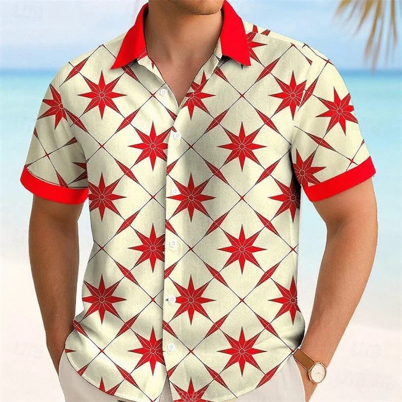 11 Colors Men's Five-Pointed Star Shirt Summer Short Sleeve Fashion Casual Outdoor Vacation Daily Wear Lapel 3D Printed Shirt