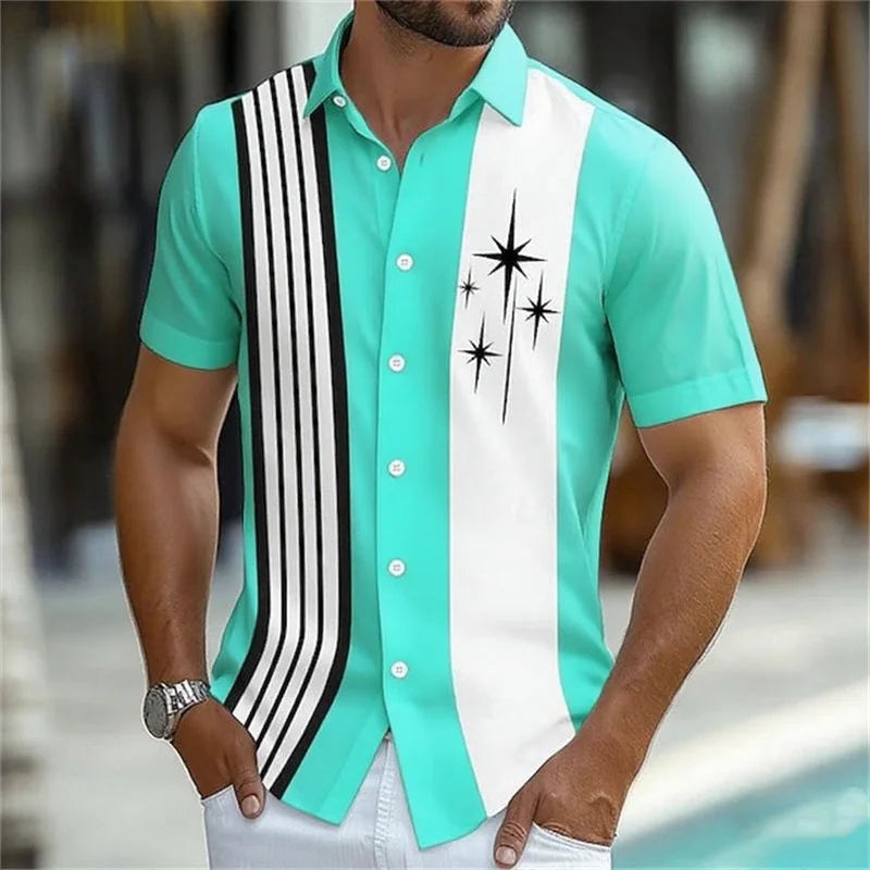 11 Color Men's Geometric Striped Shirt Button Shirt Short Sleeve Fashion Casual Outdoor Vacation Street 3D Printed Lapel Shirt