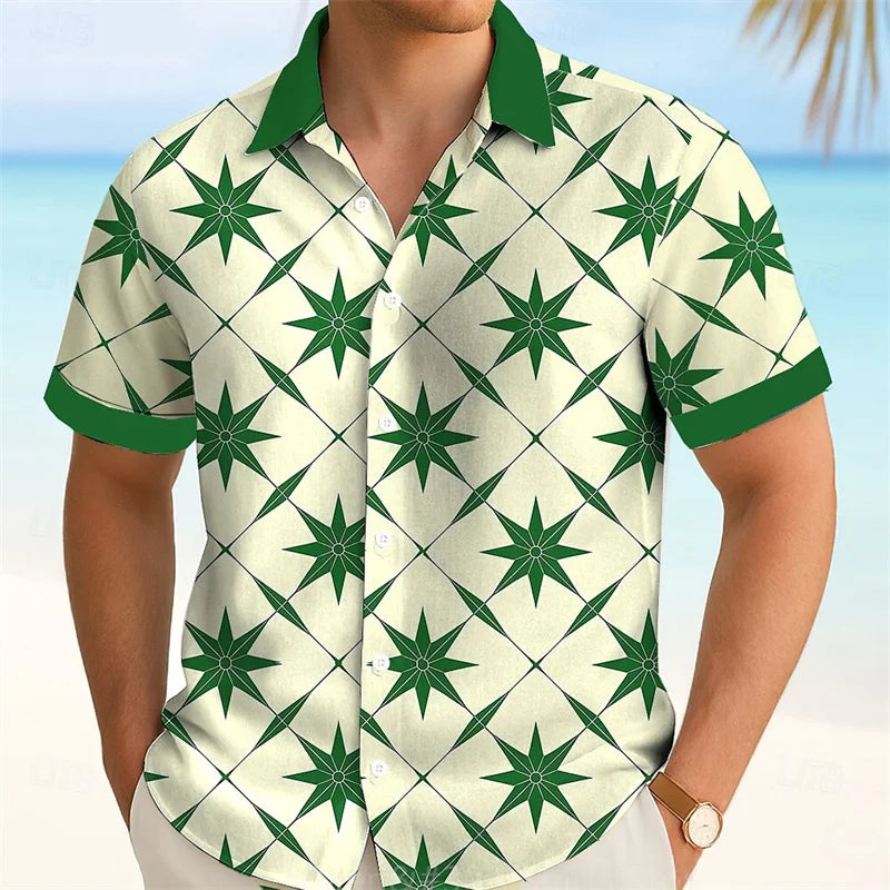 11 Colors Men's Five-Pointed Star Shirt Summer Short Sleeve Fashion Casual Outdoor Vacation Daily Wear Lapel 3D Printed Shirt