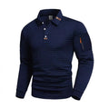 Men's Casual Long-Sleeve Jacquard Solid Color Polo Shirt, Fashionable Autumn/Winter New Style, Casual Men's Clothing, Fast Shipp