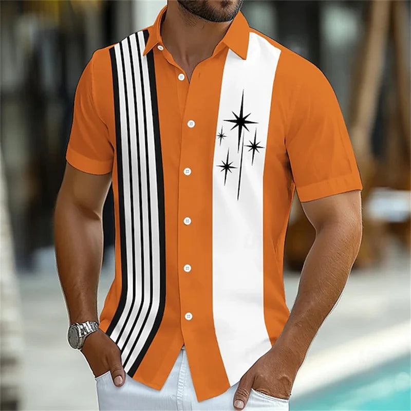 11 Color Men's Geometric Striped Shirt Button Shirt Short Sleeve Fashion Casual Outdoor Vacation Street 3D Printed Lapel Shirt