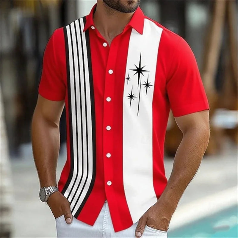 11 Color Men's Geometric Striped Shirt Button Shirt Short Sleeve Fashion Casual Outdoor Vacation Street 3D Printed Lapel Shirt