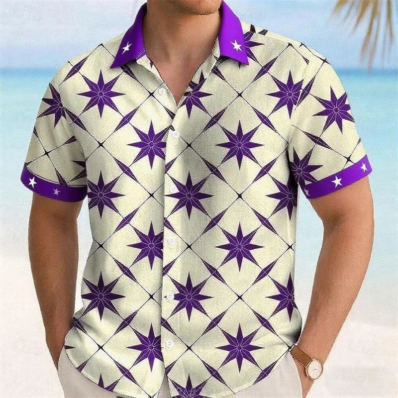 11 Colors Men's Five-Pointed Star Shirt Summer Short Sleeve Fashion Casual Outdoor Vacation Daily Wear Lapel 3D Printed Shirt