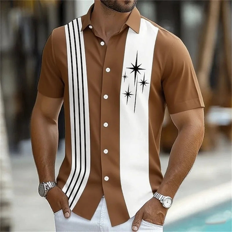 11 Color Men's Geometric Striped Shirt Button Shirt Short Sleeve Fashion Casual Outdoor Vacation Street 3D Printed Lapel Shirt