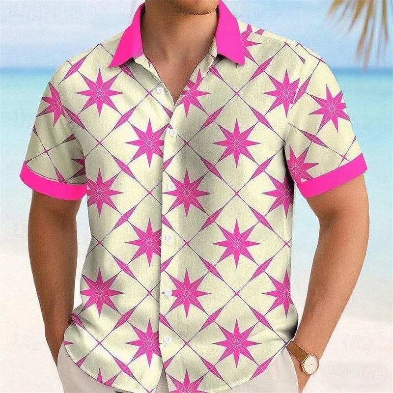 11 Colors Men's Five-Pointed Star Shirt Summer Short Sleeve Fashion Casual Outdoor Vacation Daily Wear Lapel 3D Printed Shirt