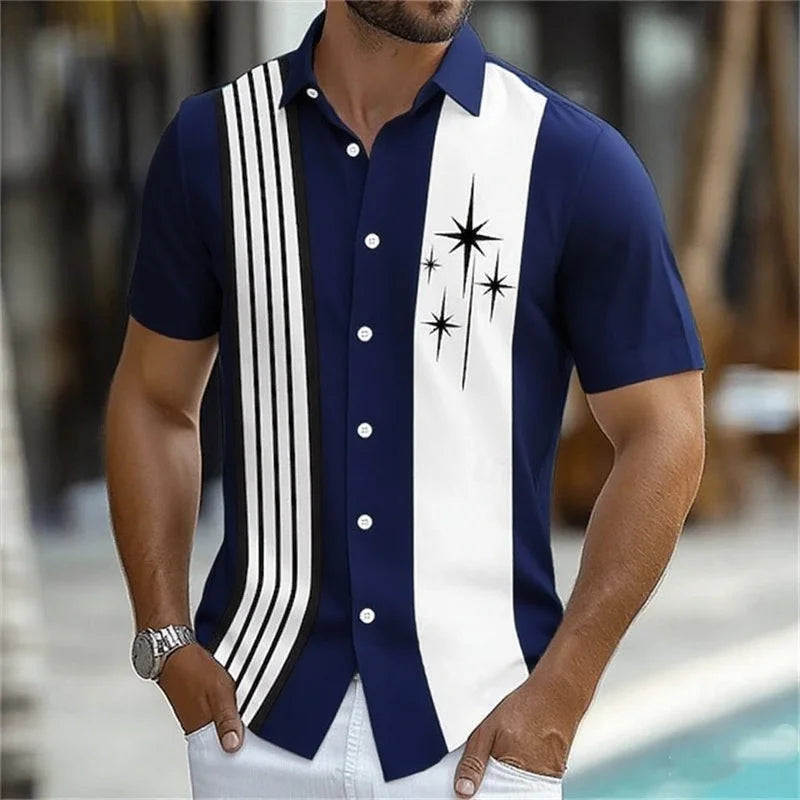 11 Color Men's Geometric Striped Shirt Button Shirt Short Sleeve Fashion Casual Outdoor Vacation Street 3D Printed Lapel Shirt