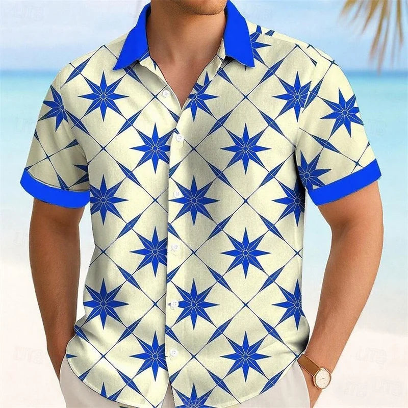 11 Colors Men's Five-Pointed Star Shirt Summer Short Sleeve Fashion Casual Outdoor Vacation Daily Wear Lapel 3D Printed Shirt