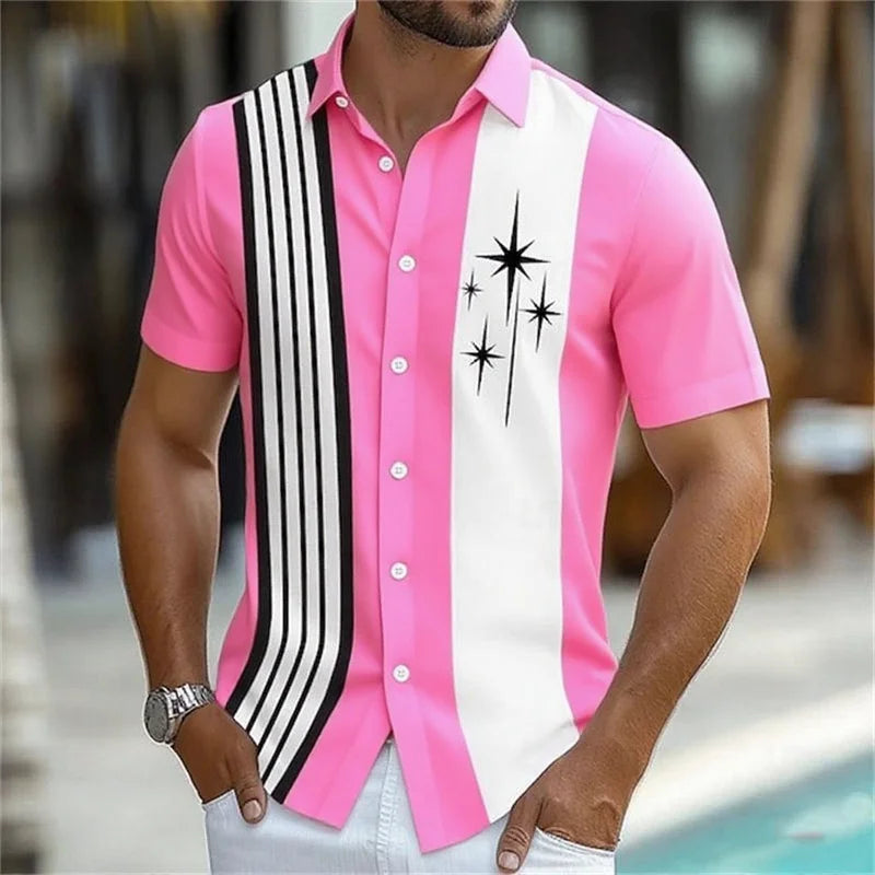 11 Color Men's Geometric Striped Shirt Button Shirt Short Sleeve Fashion Casual Outdoor Vacation Street 3D Printed Lapel Shirt
