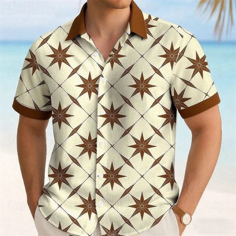 11 Colors Men's Five-Pointed Star Shirt Summer Short Sleeve Fashion Casual Outdoor Vacation Daily Wear Lapel 3D Printed Shirt
