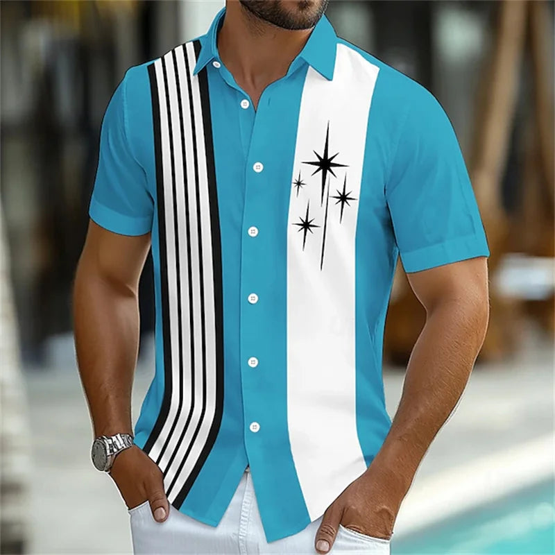 11 Color Men's Geometric Striped Shirt Button Shirt Short Sleeve Fashion Casual Outdoor Vacation Street 3D Printed Lapel Shirt