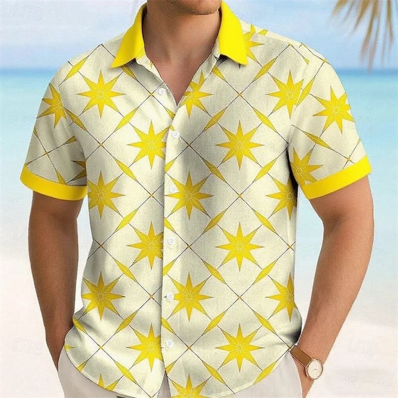 11 Colors Men's Five-Pointed Star Shirt Summer Short Sleeve Fashion Casual Outdoor Vacation Daily Wear Lapel 3D Printed Shirt