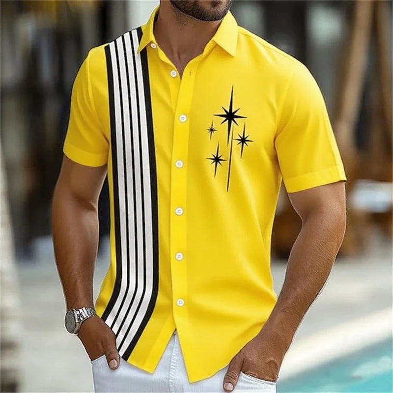 11 Color Men's Geometric Striped Shirt Button Shirt Short Sleeve Fashion Casual Outdoor Vacation Street 3D Printed Lapel Shirt