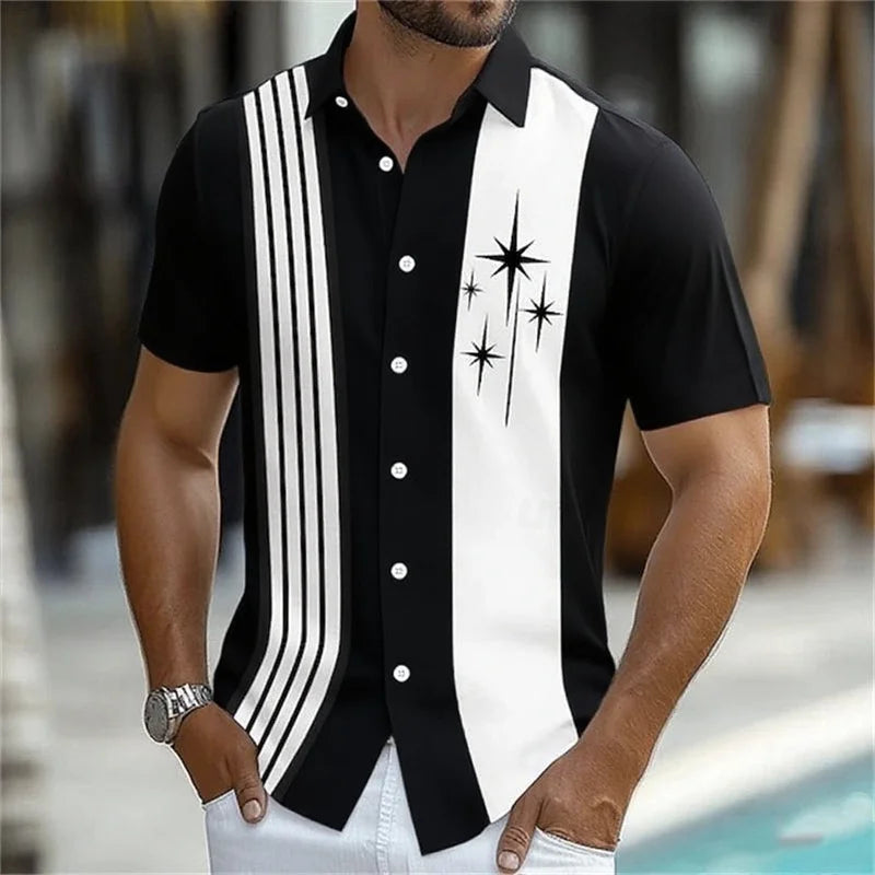 11 Color Men's Geometric Striped Shirt Button Shirt Short Sleeve Fashion Casual Outdoor Vacation Street 3D Printed Lapel Shirt