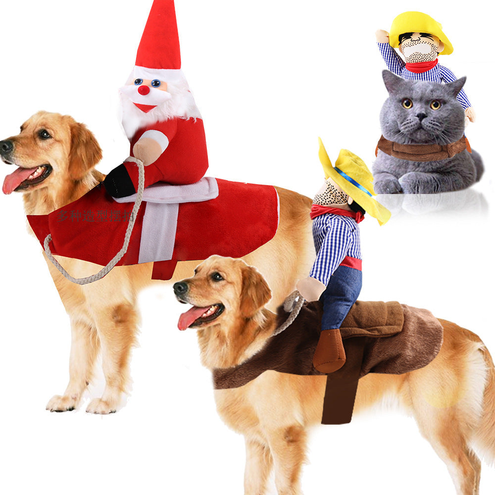 Funny Transformation Pet Costume – Horse Riding, Santa Claus & More for Cats & Dogs