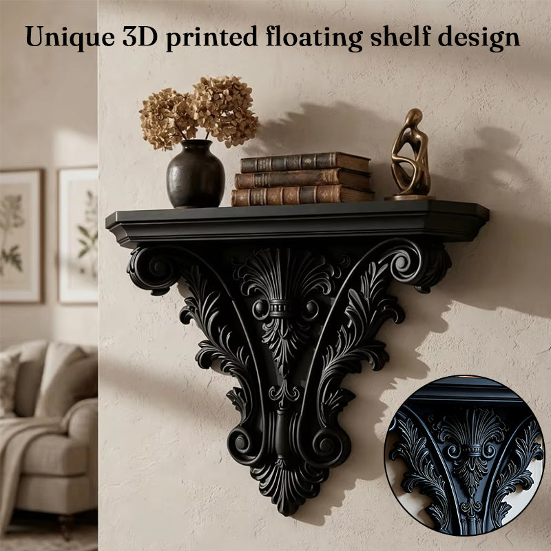 3D Printed Gothic Floating Shelf – Carved Wall Decor & Plant Display Stand