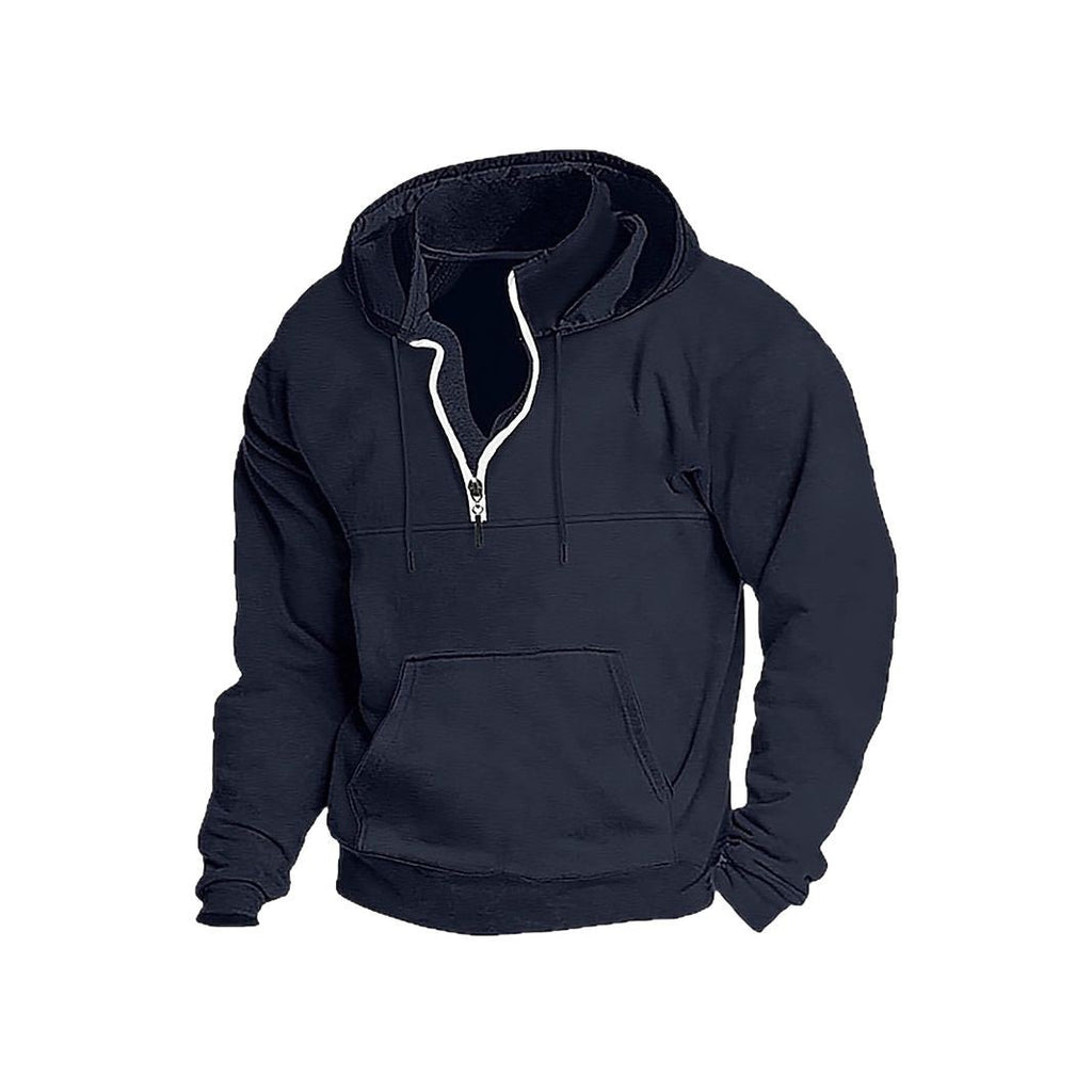 Simple Half-Zip Hoodie Casual Sport Solid Color Hooded Sweatshirt