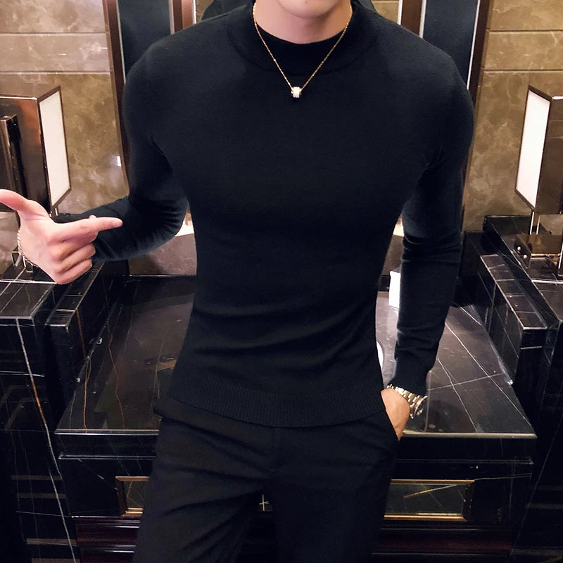 Turtleneck Men Fashion Autumn Winter Knitwear Long Sleeve Sweaters For Men Clothing Slim Fit Casual Pull Homme Pullovers HotSale