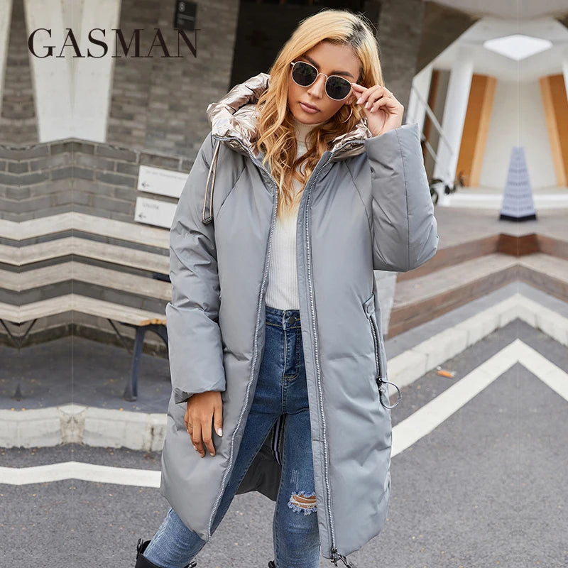 GASMAN 2022 Women's winter jacket Mid-length warm Fashion Coat women zipper Hooded Contrasting brand down jacket female 21113