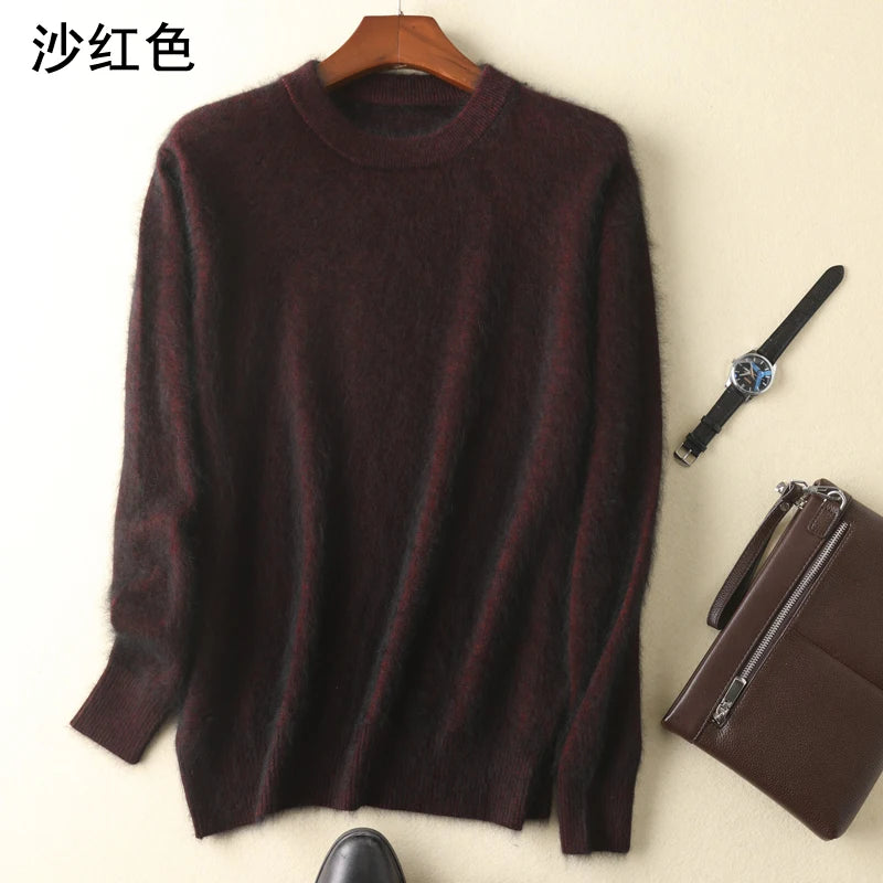 Men's 100% Pure Mink Cashmere Sweaters Soft Warm O-Neck Casual Pullovers Winter Long Sleeve High Quanlity Tops 17Colors Jumpers