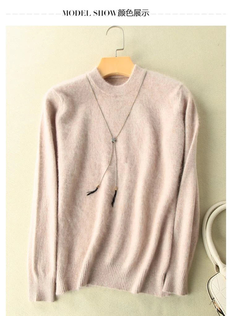 Winter Women Sweater 100% Mink Cashmere Half Turtleneck Knitted Pullovers Loose Soft Warm Female Long Sleeve Solid Jumper S-XXL