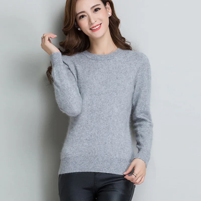 Winter Women Sweater 100% Mink Cashmere Half Turtleneck Knitted Pullovers Loose Soft Warm Female Long Sleeve Solid Jumper S-XXL