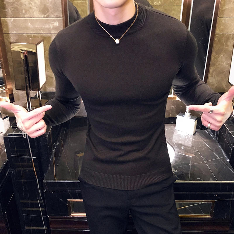 Turtleneck Men Fashion Autumn Winter Knitwear Long Sleeve Sweaters For Men Clothing Slim Fit Casual Pull Homme Pullovers HotSale