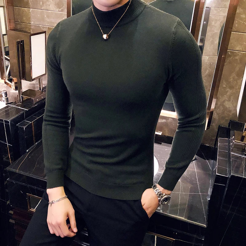 Turtleneck Men Fashion Autumn Winter Knitwear Long Sleeve Sweaters For Men Clothing Slim Fit Casual Pull Homme Pullovers HotSale