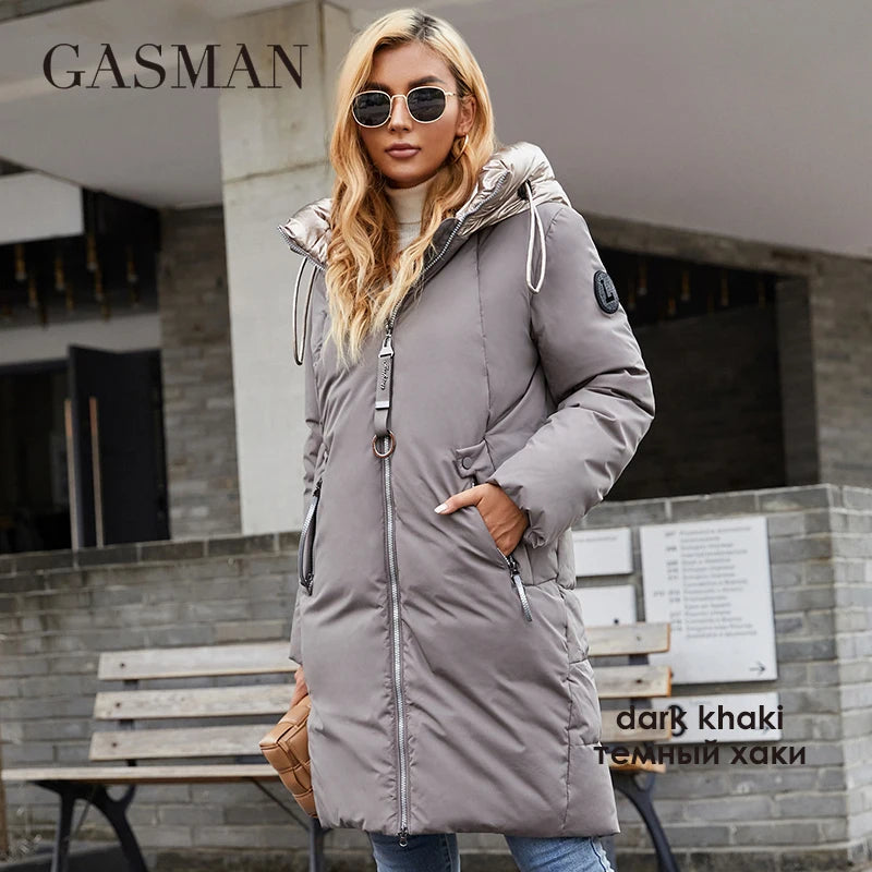 GASMAN 2022 Women's winter jacket Mid-length warm Fashion Coat women zipper Hooded Contrasting brand down jacket female 21113