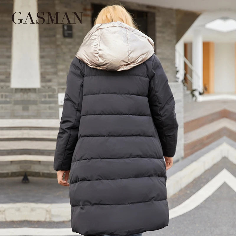GASMAN 2022 Women's winter jacket Mid-length warm Fashion Coat women zipper Hooded Contrasting brand down jacket female 21113