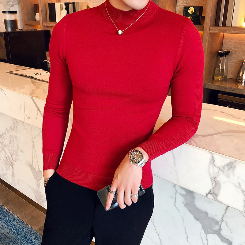 Turtleneck Men Fashion Autumn Winter Knitwear Long Sleeve Sweaters For Men Clothing Slim Fit Casual Pull Homme Pullovers HotSale