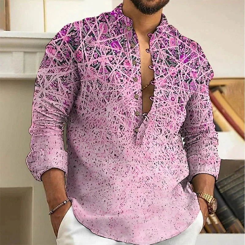Men's Shirt 3D Floral Print Lapel Long Sleeve Men's Tops Vintage 2025 Street Trend Outdoor Fashion Dress Designer XS-6XL