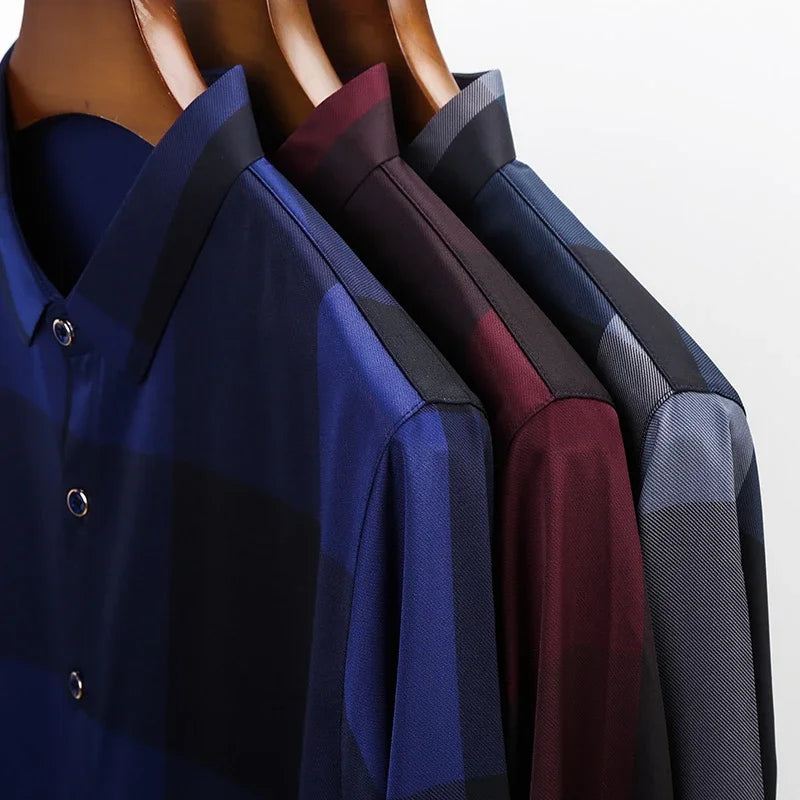 New Men's Casual Printed Long Sleeved Lapel Shirt for Spring and Autumn Fashion Comfortable Wrinkle Free Top Without Ironing