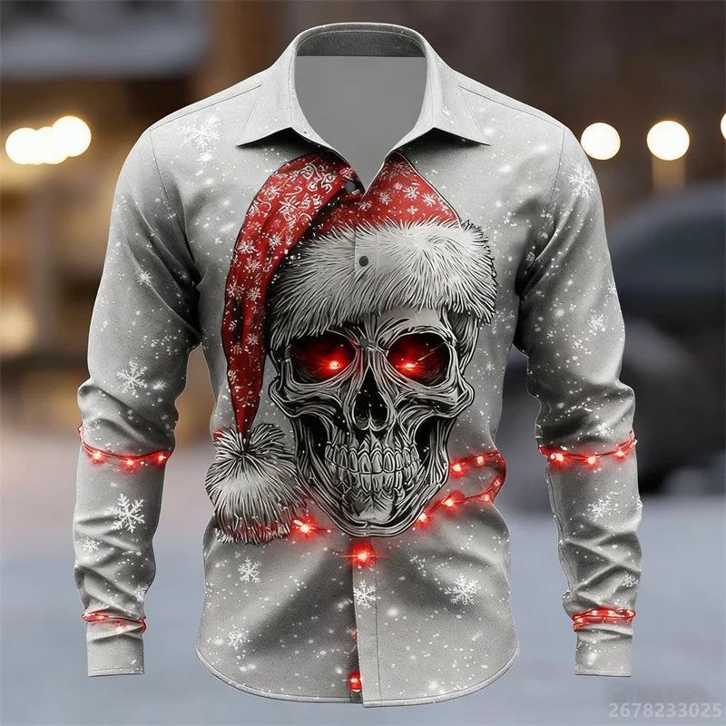 Men's shirt long-sleeved Christmas shirt, 3D printed HD pattern, fashionable casual design, comfortable men's long-sleeved top