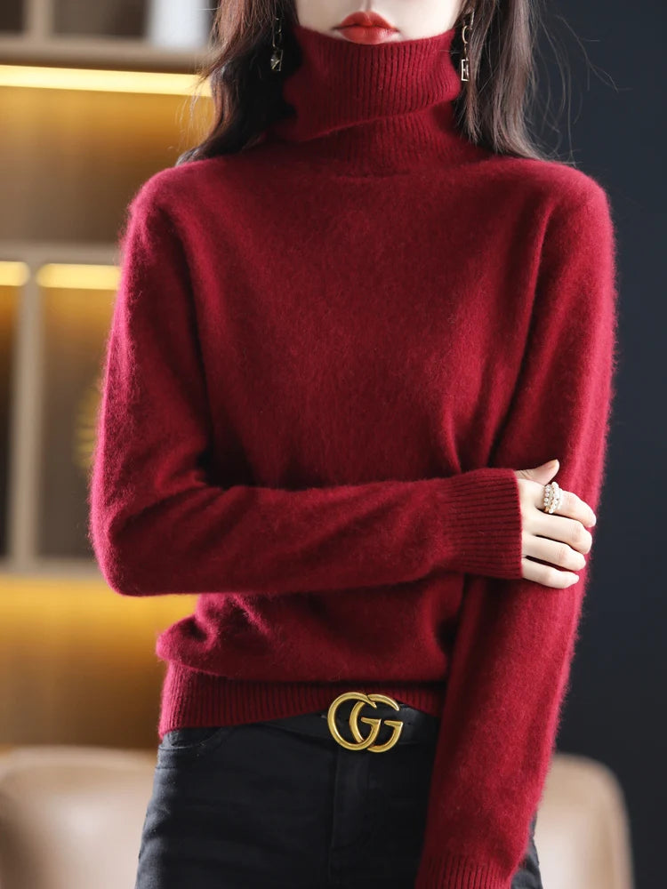 100% Mink Cashmere Turtleneck Sweater Women Solid Color Long Sleeve Top Autumn Winter Fashion Knit Female Warm Pullover Jumper