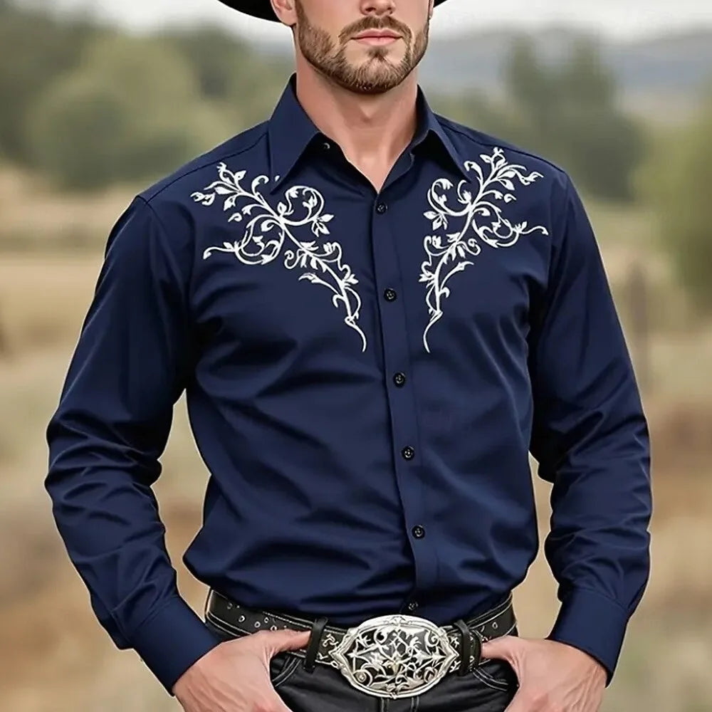 New classic vintage men's shirt four seasons must-have casual flip-over button ethnic style printing new series